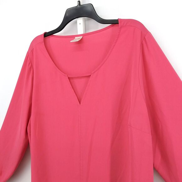 Terra & Sky Blouse Womens Size 1X Pink Keyhole Neck Balloon Sleeve Pullover Top - Picture 2 of 7